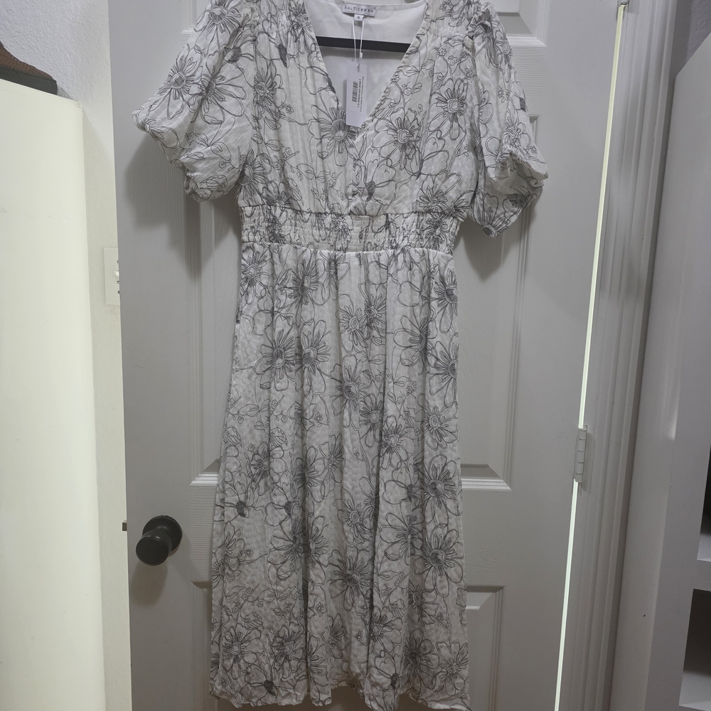 Baltic Born White and Gray Floral Midi Dress